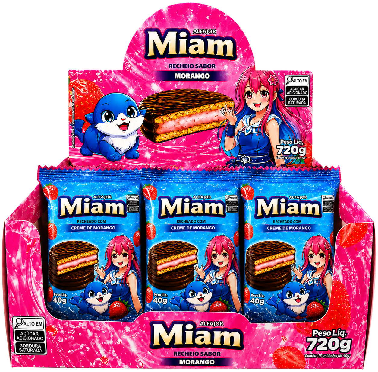 Display do Alfajor Miam Morango